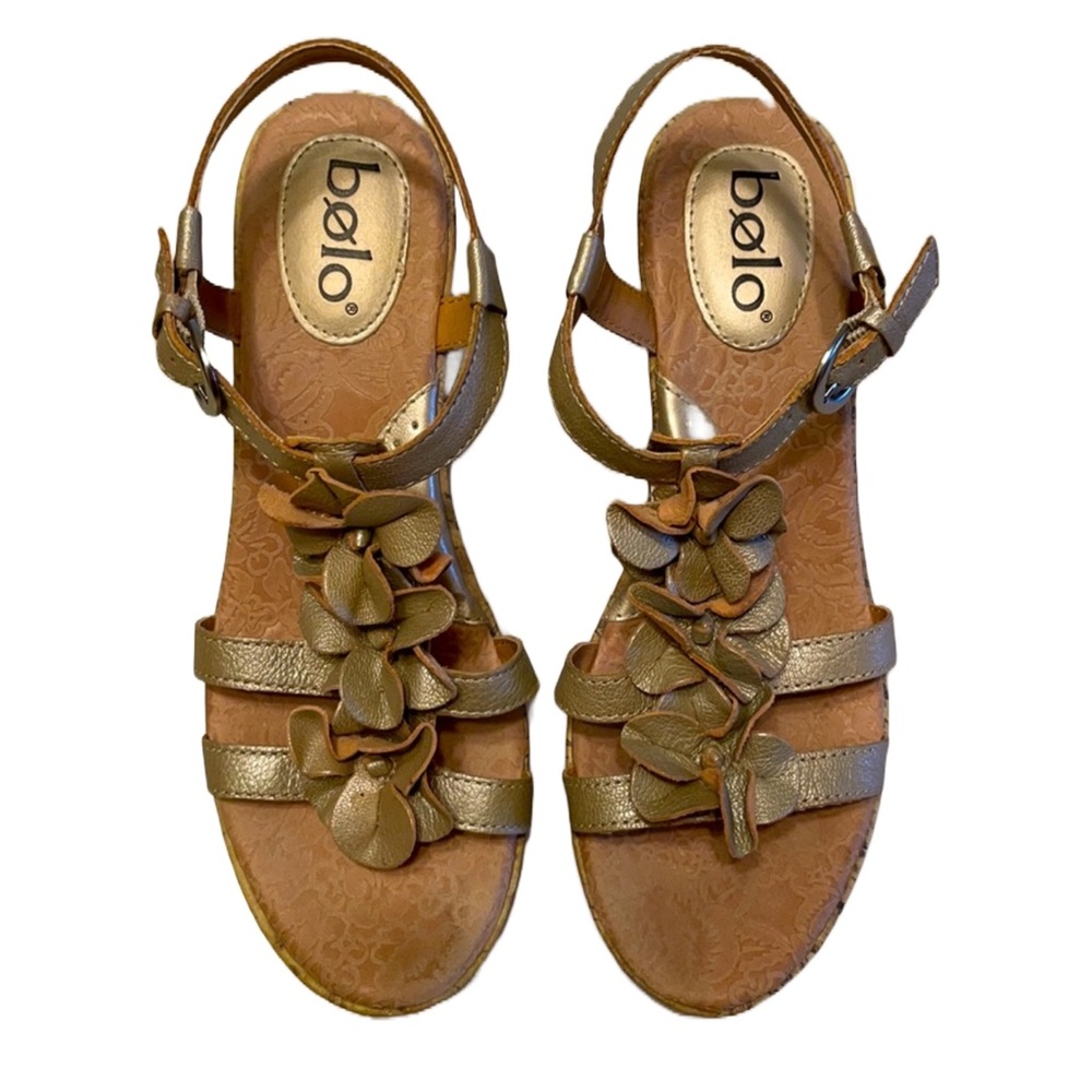 Bolo Flower Strappy Wedge Sandals Size 8M